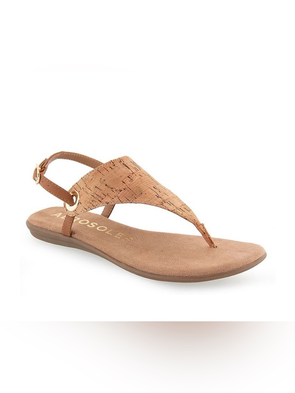 AeroSoles Conclusion Cork Thong Adjustable Gold Buckle Comfort Sandal Shoes 10M